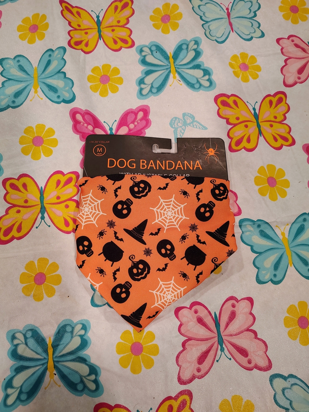 Dog Bandana Halloween Orange Skull & Spiderweb Print